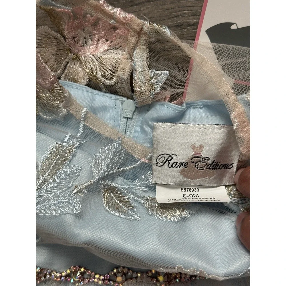 Rare Editions Baby Girl's 2-Piece Embroidered Rhinestone Fanciful Dress 6-9 Mont